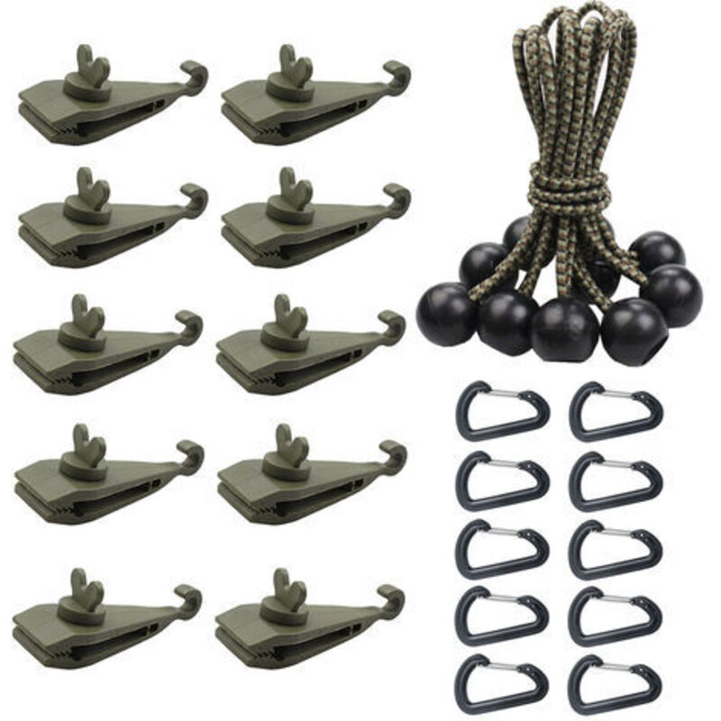 10 Stück Elastische Kordeln Mit Kugeln, Spannkugel Für Plane, Zelt, Camping, Pavillon, Vorhänge, Erweiterungsriemen (10 Clips + 10 Seile + 10 Kunststoffknöpfe)
