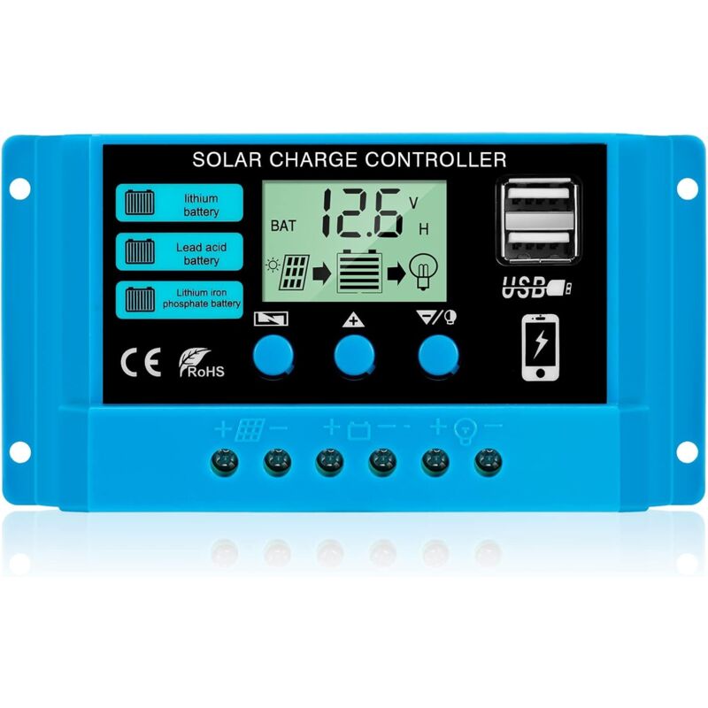 30a 12v/24v Solarladeregler, Intelligenter Laderegler Für Solarmodule Mit Lcd-bildschirm Und Usb-anschluss 5v/3a, Geeignet Für Verschiedene Batterietypen, Einfach Zu Bedienen.