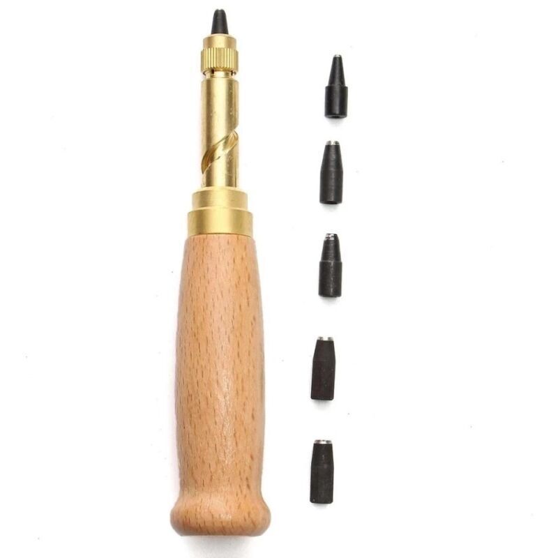 Automatisches Lederlocher-werkzeug, Schraub-lederlochzange, Einstellbarer Schraub-dorn, Automatischer Gürtellocher, 5 Spitzen Größen 1,5mm /2mm /3mm /3,5mm /4mm (gelb)