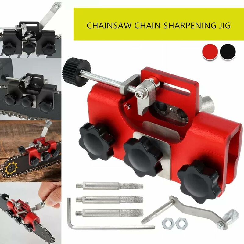 Kettensägen-schärfer, Schärfschablonen-set Für Kettensägenketten, Geeignet Für Alle Kettensägentypen, Tragbares Kurbel-kettensägen-schärfwerkzeug (rot)