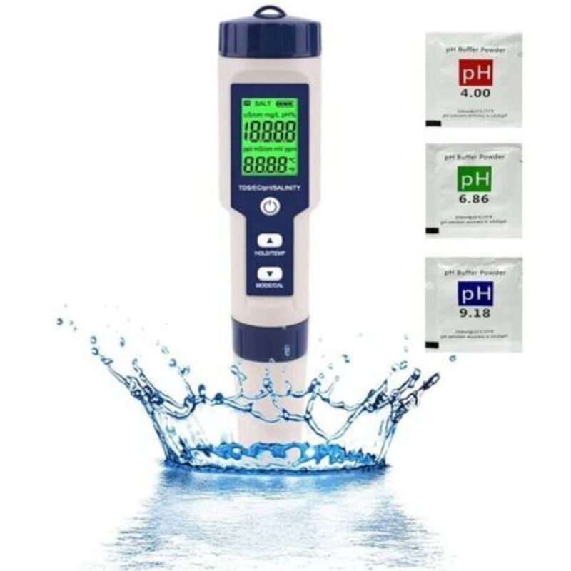 5-in-1 Elektronisches Ph-meter – Messung Von Ph-wert, Tds, Ec, Salzgehalt Und Temperatur – Lcd-hintergrundbeleuchtung – Genauigkeit 0,01 Für Aquarien Und Whirlpools
