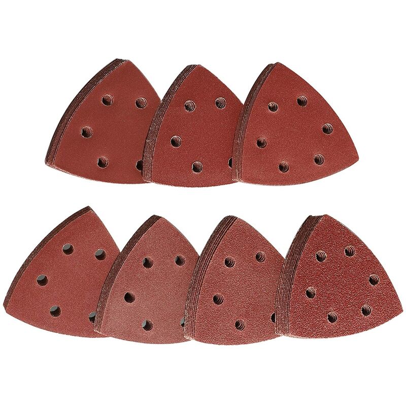 Triangl Levigatura, Schleifdreieck 70 Stück Dreiecksschleifpapier Mit Klettverschluss Und 6 Löchern, Körnung 60/80/120/180/240/320/400, Set Aus Dreieckigem Schleifpapier Für Dreiecksschleifer