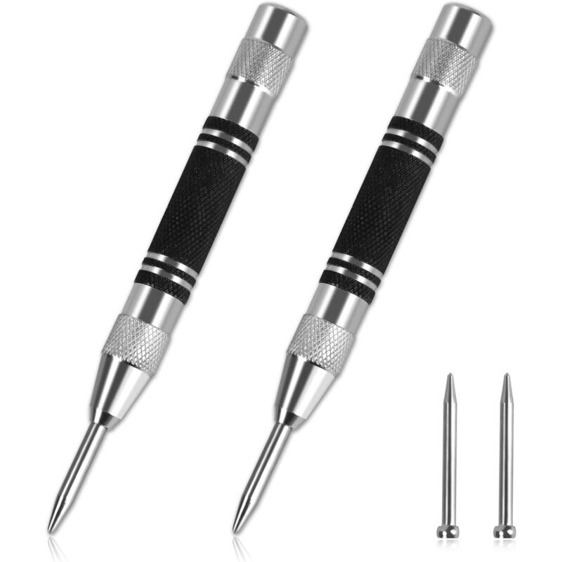 2er-set Automatische Körner, 128 Mm Einstellbarer Schlagkörner, Federkörner, Inklusive 2 Ersatz-metallspitzen, Für Holz, Wände, Kunststoff, Weichmetall, Fensterglas