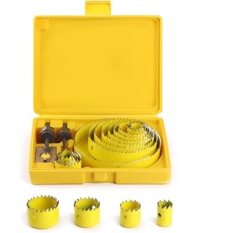 Lochsägen-set, Bohrkronen Von 19 Bis 127 Mm, Komplettes Kit Im Koffer Mit Spannfuttern Und Zubehör Für Holz, Gips, Kunststoff Und Pvc. Hergestellt Aus Hochwertigem, Gehärtetem A3-stahl.