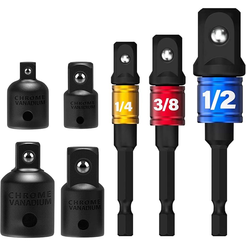7-teiliges Stecknuss-adapter-set 1/2 3/8 1/4 Zoll Sechskant-bits, Reduzieradapter, Ratschen-umwandlungsadapter