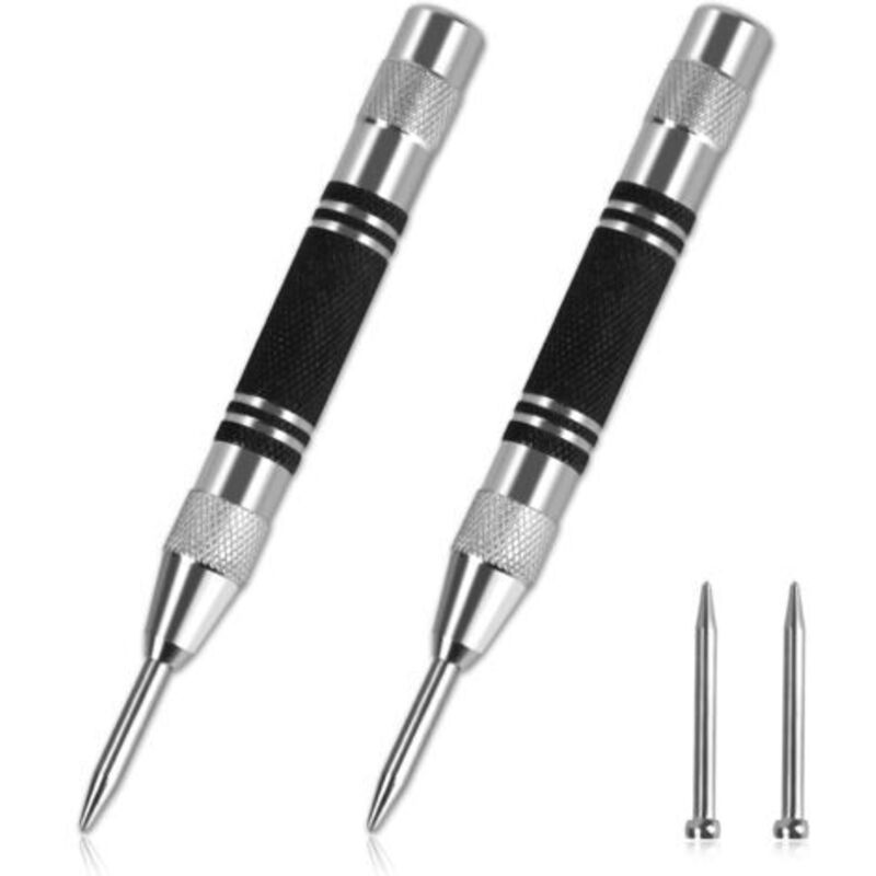 2 Stück Automatischer Körner, 128 Mm Einstellbarer Schlagkörner, Federbelastete Zentrierkörner, Geliefert Mit 2 Ersatz-metallspitzen, Für Holz, Wand, Kunststoff, Weichmetall, Fensterglas