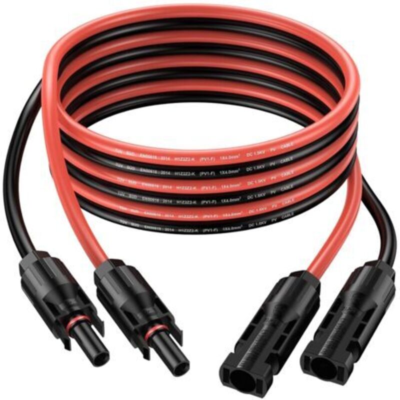 6m 2x 4 Mm²/12 Awg Verlängerungskabel Für Photovoltaik-solarmodule, Ip68 Wasserdicht Mit Weiblichen Und Männlichen Steckverbindern Am Anschlusskabel (3 M Rot + 3 M Schwarz)