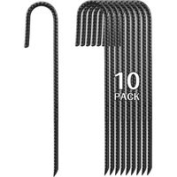 40 Cm Hochfeste Stahlheringe - 10er Set J-form Erdanker Für Zelt, Gartenzaun, Pflanzen Und Stoffrohre, Schwarz