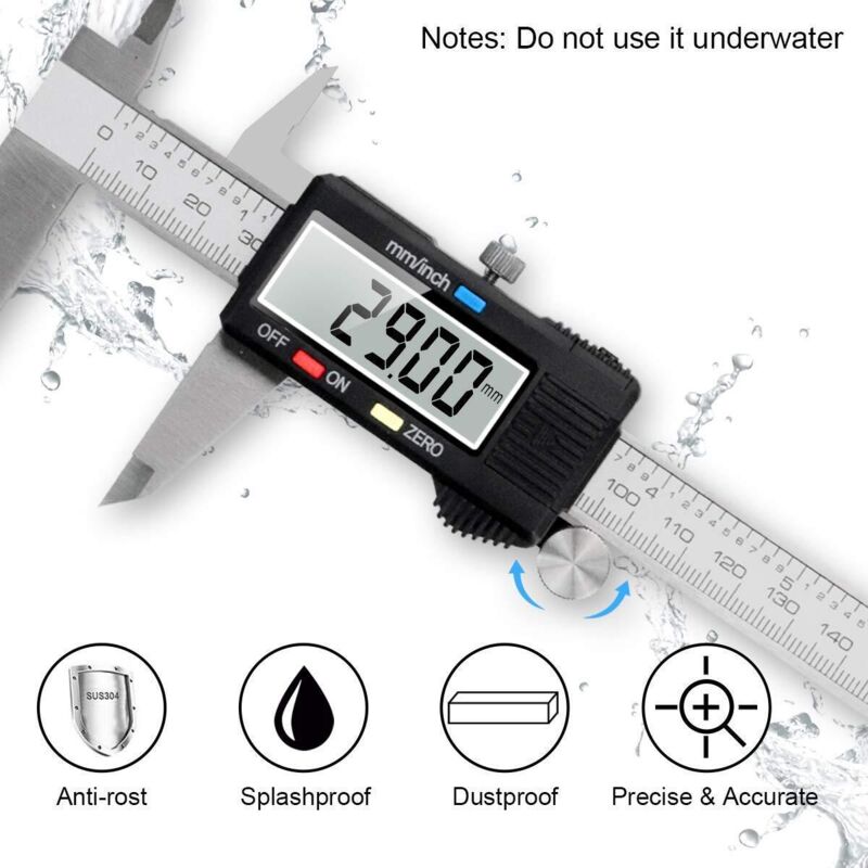 Calibro, Digitaler Messschieber 150mm Edelstahl Großes Lcd-display Präzision Einstellbar 0,01mm, Umrechnung Mm/zoll