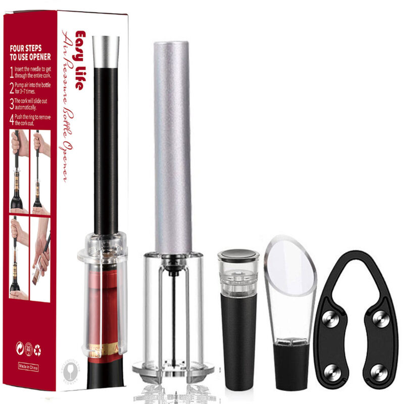 Set Von 4 Pneumatischen Aluminium-flaschenöffnern, Silberfarben
