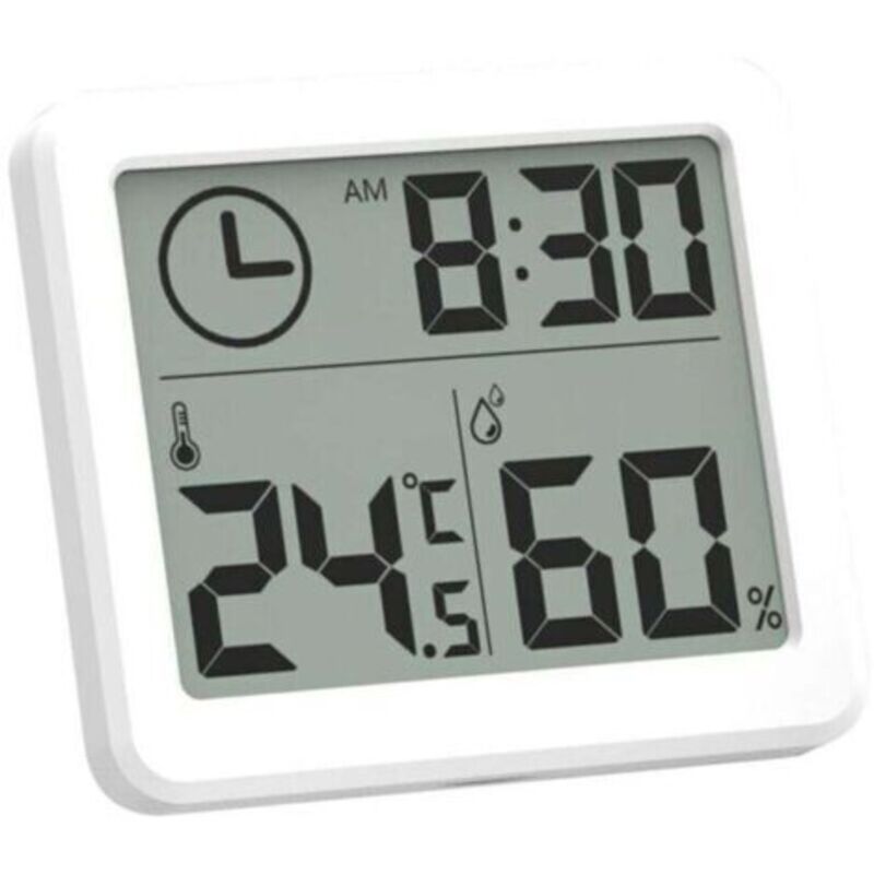 Kleines Digitales Innenthermometer, Tragbares Professionelles Hygrometer Mit Großem Display Und Uhr, Präzises Weißes Thermometer, Hygrometer Für Das Zuhause