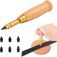 Automatischer Lederlocher Mit Holzgriff Und 6 Werkzeugen, Buchbindeahlen In 1,5 Mm, 2 Mm, 2,5 Mm, 3 Mm, 3,5 Mm, 4 Mm, Austauschbare Lochstempel Für Nähen, Leder, Papier Und Handwerk