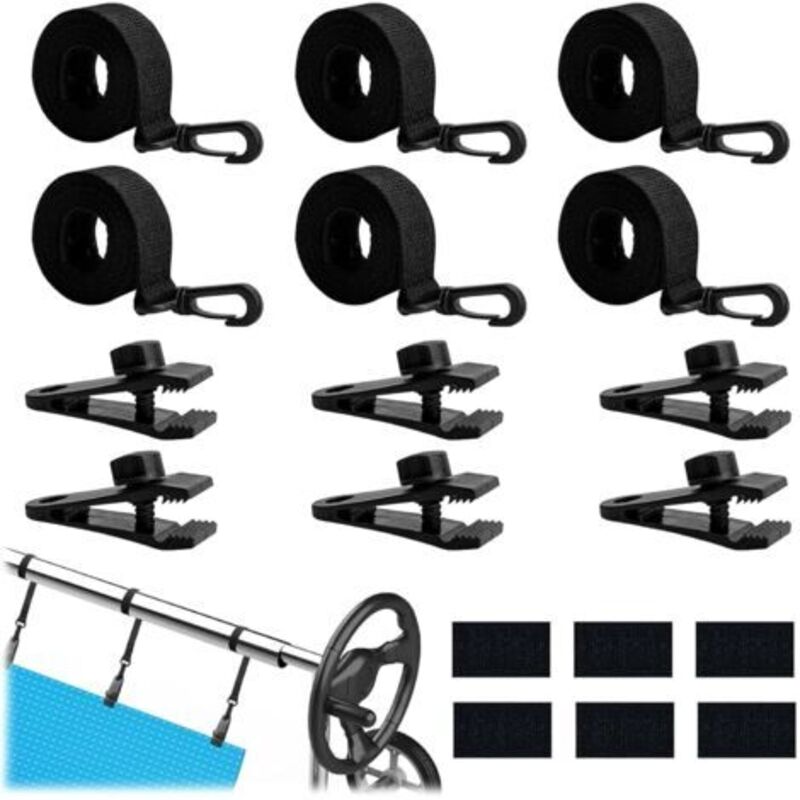 Befestigungsset Für Solarpool-abdeckungsroller (18-teilig), Bestehend Aus 6 Verstellbaren Riemen Mit Haken, 6 Befestigungsklemmen Und 6 Klettverschlüssen