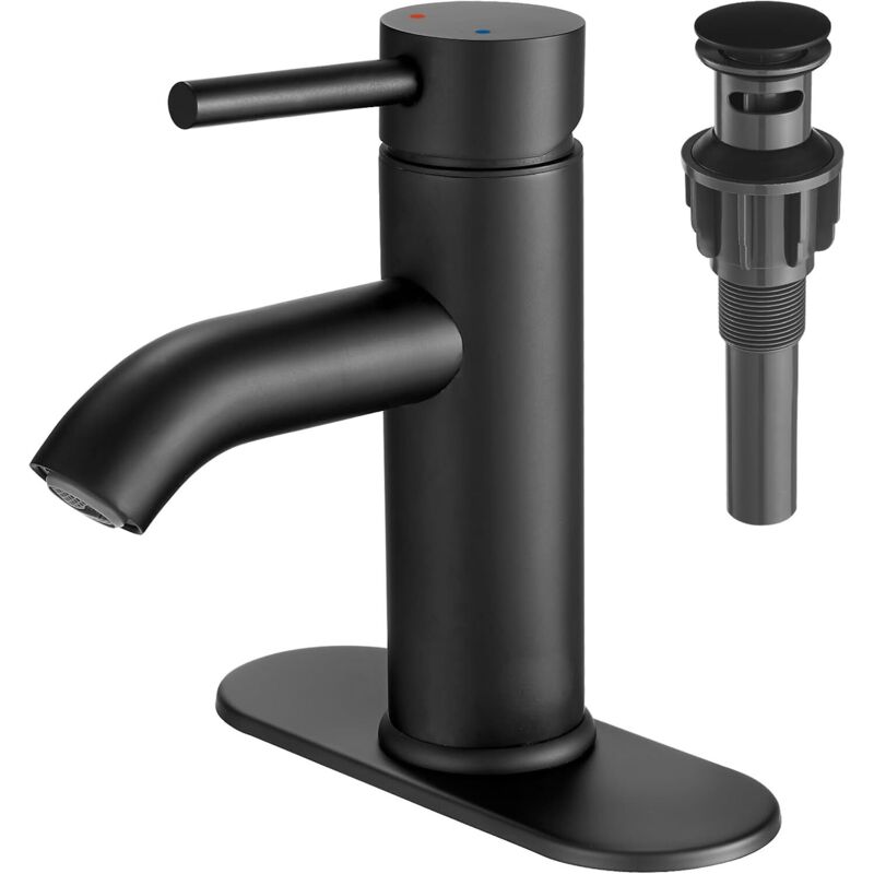 Badezimmerarmatur, Einhebelmischer Für Waschbecken Mit Federablauf, Geeignet Für Einbauwaschbecken, Mit Sockel.