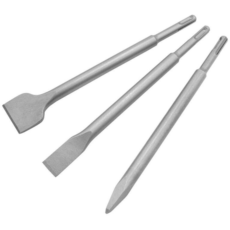 Burin 3-teilig Sds-plus (für Beton Und Mauerwerk, Abbruchhammer-zubehör) Dreier-set Mit Rundem Schaft (14250 Spitz, Flach, 40 Breit)