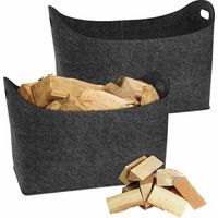 2 Stück Kaminholztaschen Aus Filz, Faltbarer Großer Holzkorb Für Kaminholz, Einkaufstasche 55x30x40cm - Anthrazit