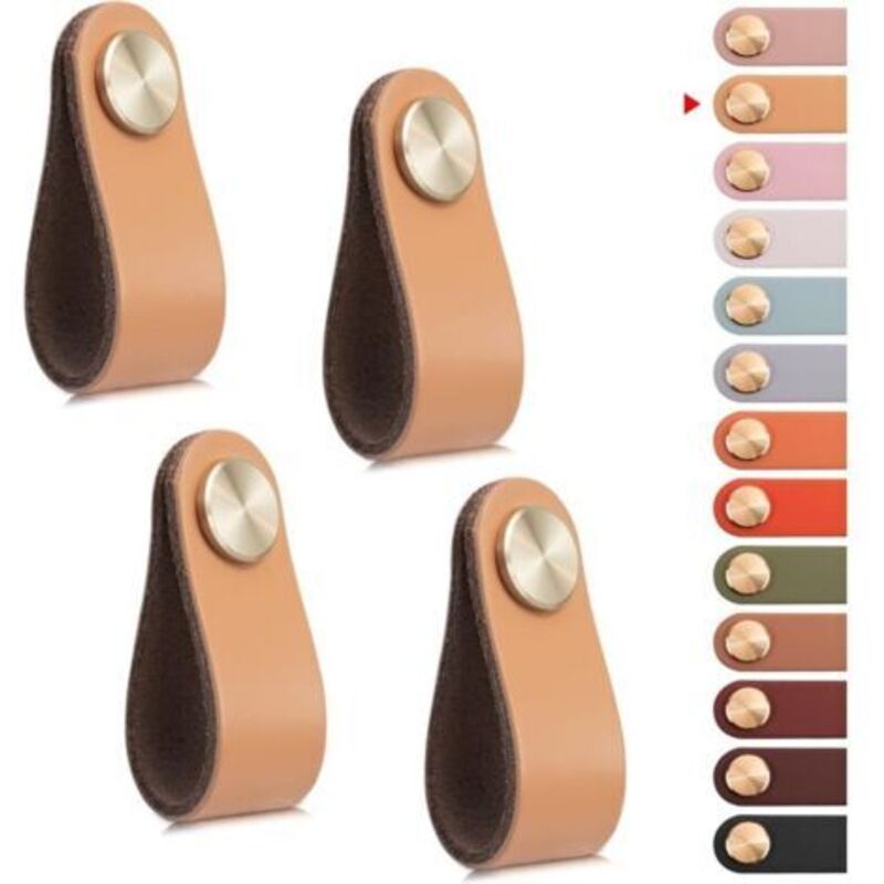 4er-set Möbelgriffe Aus Leder, Schrankknopf Und Türgriff Aus Leder, Schubladengriff, Vintage-möbelgriff Für Schränke, Kommoden, Küche, Badezimmer (beige, Einloch)