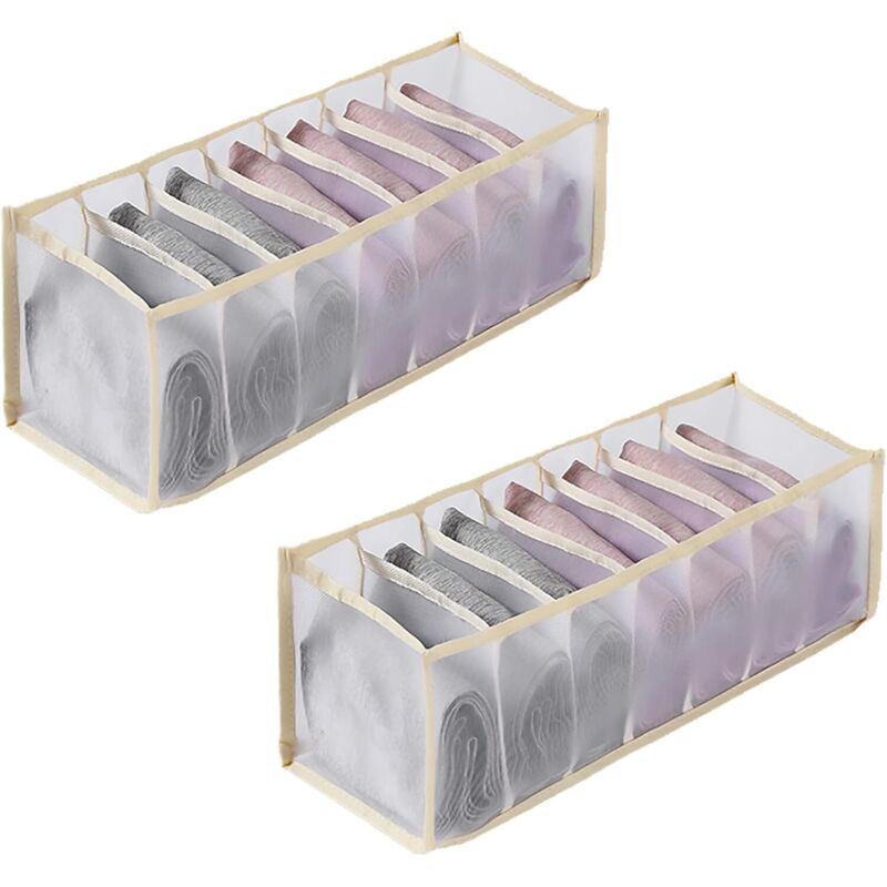 Sockenorganizer Für Schubladen, Schubladentrenner Für Socken, Krawatten Und Schals, 7 Fächer, Faltbar, Nylon, 2 Stück (beige)