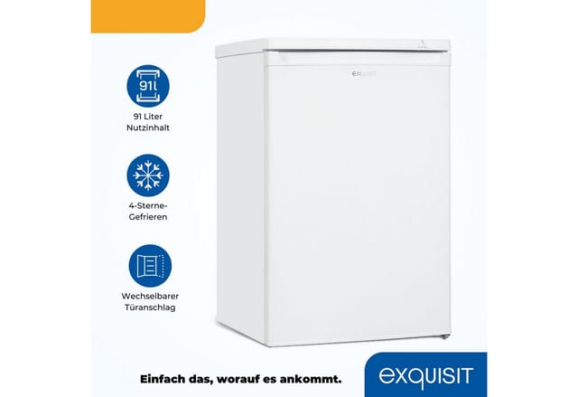 exquisit Gefrierschrank GS12-040E weiss, 85,5 cm hoch, 55 cm breit, Kompakter 4*-Gefrierschrank–flexibel, zuverlässig&leicht zu bedienen