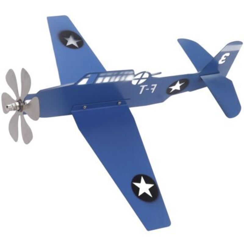 Windfahne In Flugzeugform Aus Eisen Und Edelstahl Für Garten, Terrasse Oder Rasen, Blau.