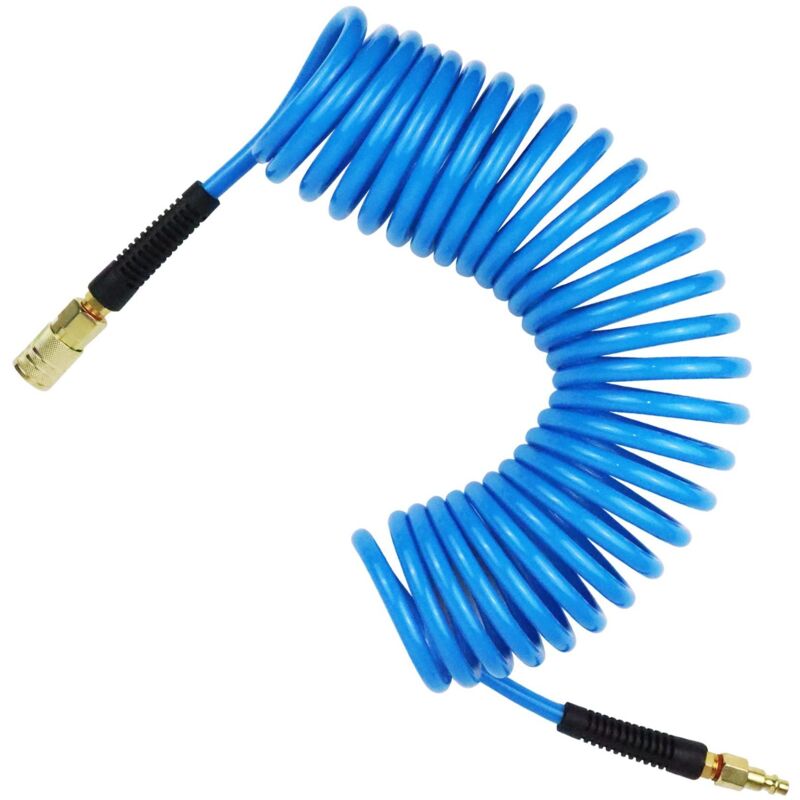 Pu-druckluftschlauch, 7,5 M Lang, Innendurchmesser 6 Mm X Außendurchmesser 9,5 Mm, Mit 1/4"-schnellkupplungen Und Knickschutz, Blau.