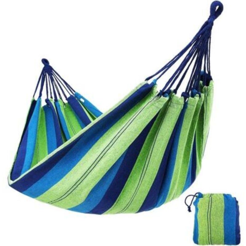 Einfache/doppelte Garten-hängematte Ulisemoutdoor Aus Baumwolle, Ideal Für Camping, Gartenarbeit Und Reisen (blau, 190 Cm X 150 Cm)
