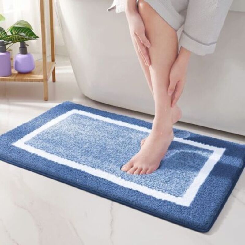 Rutschfester Badteppich - 40 X 60 Cm - Blau, Weicher Mikrofaser-badteppich, Saugfähiger Badteppich Mit Langem Flor, Maschinenwaschbar