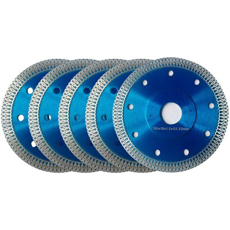 Disco Diamante 115 Mm, 5er-pack Diamantierter Trennscheiben Ø115 X 1,2 Mm X 22,23 Mm Für Winkelschleifer, Zum Schneiden Von Porzellan, Fliesen, Granit, Marmor, Keramik Und Stahlbeton, Blau