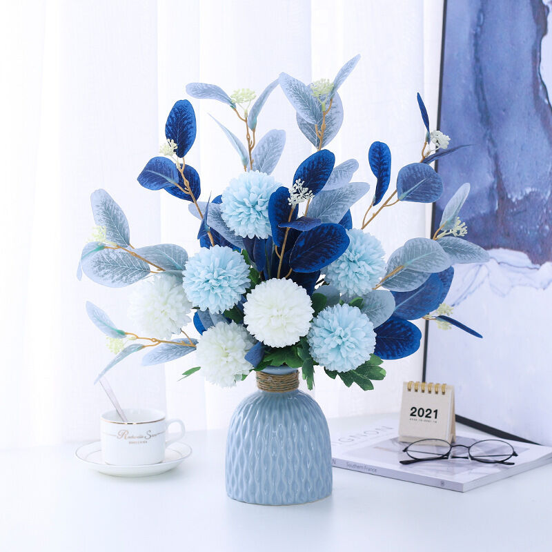 Künstliche Blumen, Künstliche Pflanze Für Innenräume, Mediterrane Blaue Kunstblumen, Zur Dekoration Von Haus, Diy, Büro Und Hochzeit (kunstblumen, Vase) Set