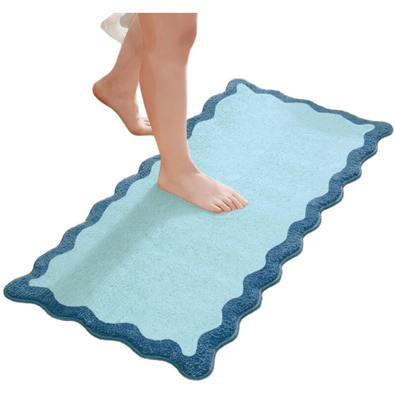 Gewellter, Rutschfester Und Flauschiger Badteppich, 40 X 60 Cm, Blau