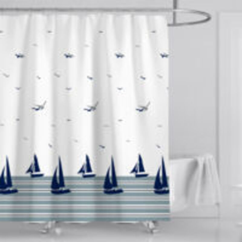 Duschvorhang Blau Nautisch Küste Ozean Stoff Polyester Schimmelresistent Wasserdicht Waschbar Badvorhang 180 X 180 Cm Mit 12 Haken Für Badewanne