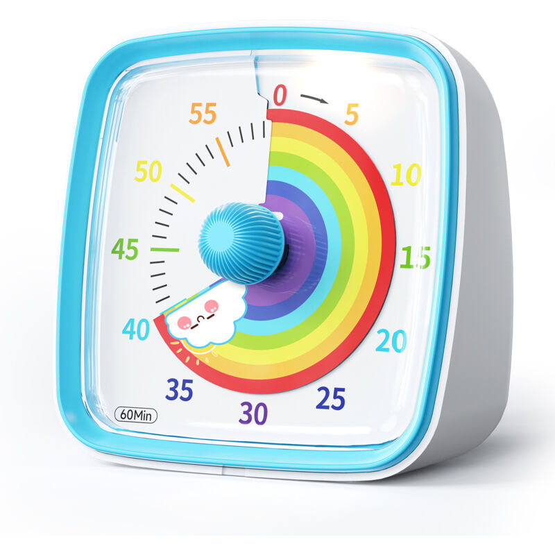 60-minuten-timer Mit Nachtlicht, Regenbogenmotiv, Visueller Pomodoro-timer Für Zuhause, Küche, Klassenzimmer Und Büro, Blau