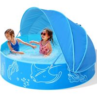 Schattierter Planschpool Für Kinder: 119,4 Cm Aufklappbarer Baby-pool Mit Sonnenschutz Für Badespielzeug Im Sommer, Strand, Garten, Blau, 119,4 Cm