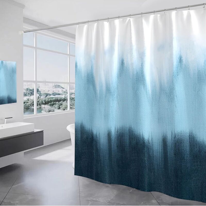Blauer Farbverlauf Polyester Duschvorhang Mit 12 Badezimmerhaken, 180 X 180 Cm, Schimmelresistenter Duschvorhang, Schwerer Duschvorhang