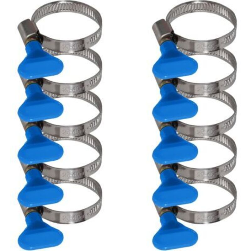 Satz Mit 10 Schlauchklemmen Aus Edelstahl Mit Flügelmutter - Schlauchklemme Mit 9 Mm Band (25-40 Mm, Blaue Flügelmutter)