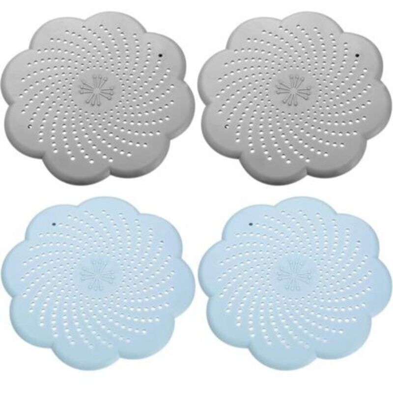 4 Stück Universelle Silikon-abfluss-siebe, Silikon-abflussschutz, Haarfang Für Dusche Und Badewannen-haarsieb, Für Spüle, Küche Und Dusche – 2 Grau & 2 Blau