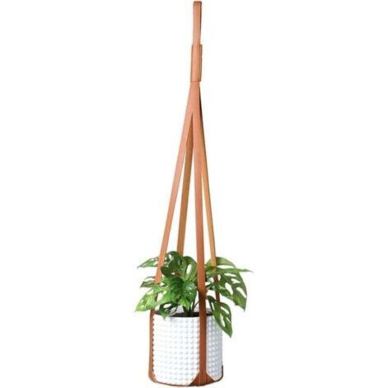 Hängender Blumentopf Aus Pu-leder, Wanddekoration Für Innen- Und Außenbereich, Braun, Pflanzenhalter