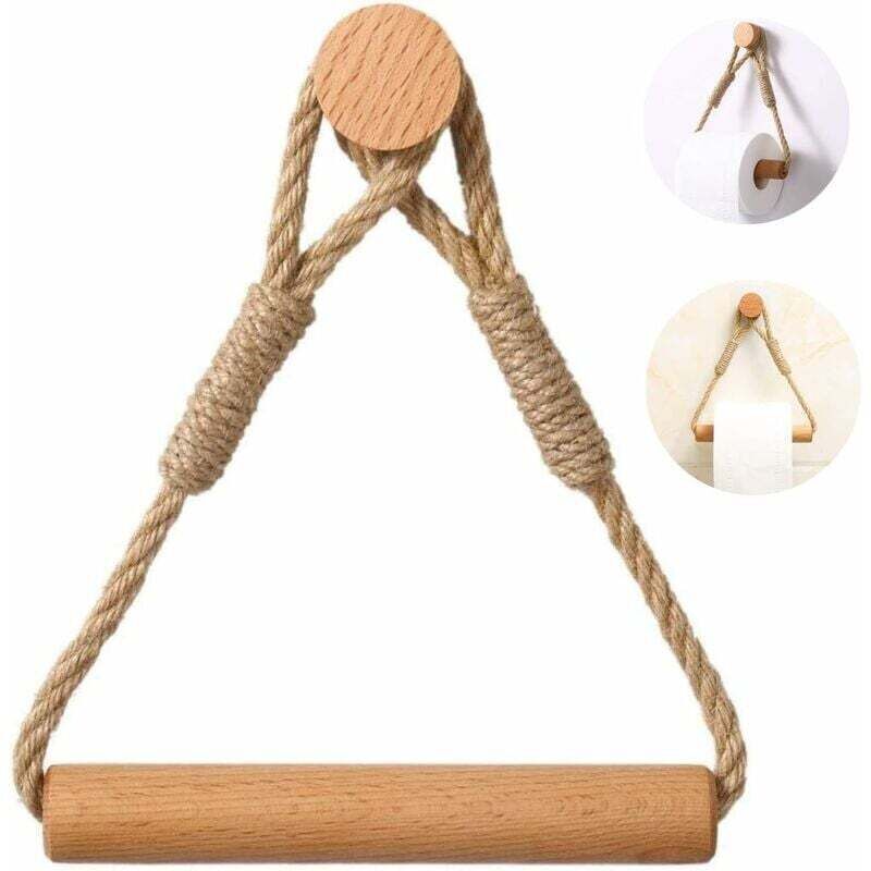 Selbstklebender Toilettenpapierhalter, Wc-papierrollenhalter Ohne Bohren, Halter Für Handtuchrolle Aus Holzseil, Rustikaler Handtuchring, Badezimmeraccessoires – Braun
