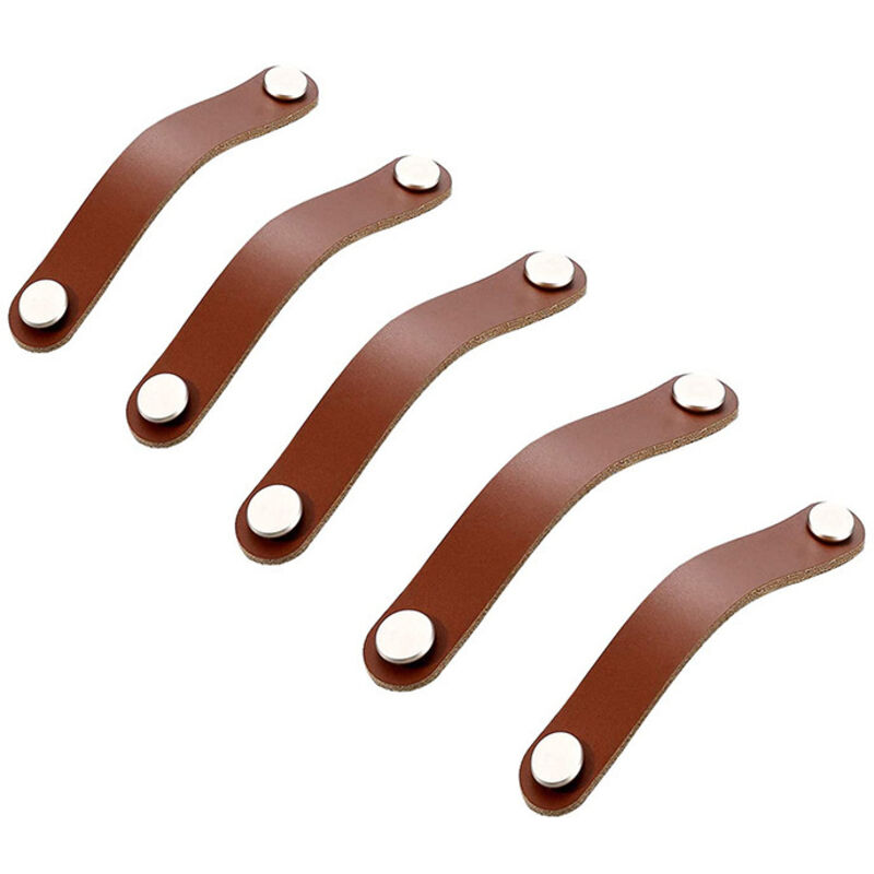 Set Di 5 Maniglie Per Mobili In Pelle Con Viti - Accessori Per Armadi Da Cucina, Bagno E Porte - Marrone