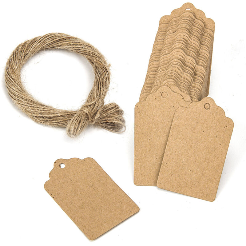 100er-packung Braune Geschenkanhänger Aus Wellpappe Mit Zickzackrand, 5 X 3 Cm, Mit Kordel Von Npterbl
