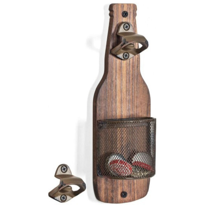 Wandmontierter Flaschenöffner – Massivholz Mit Integriertem Korb Im Deckel – Braun –