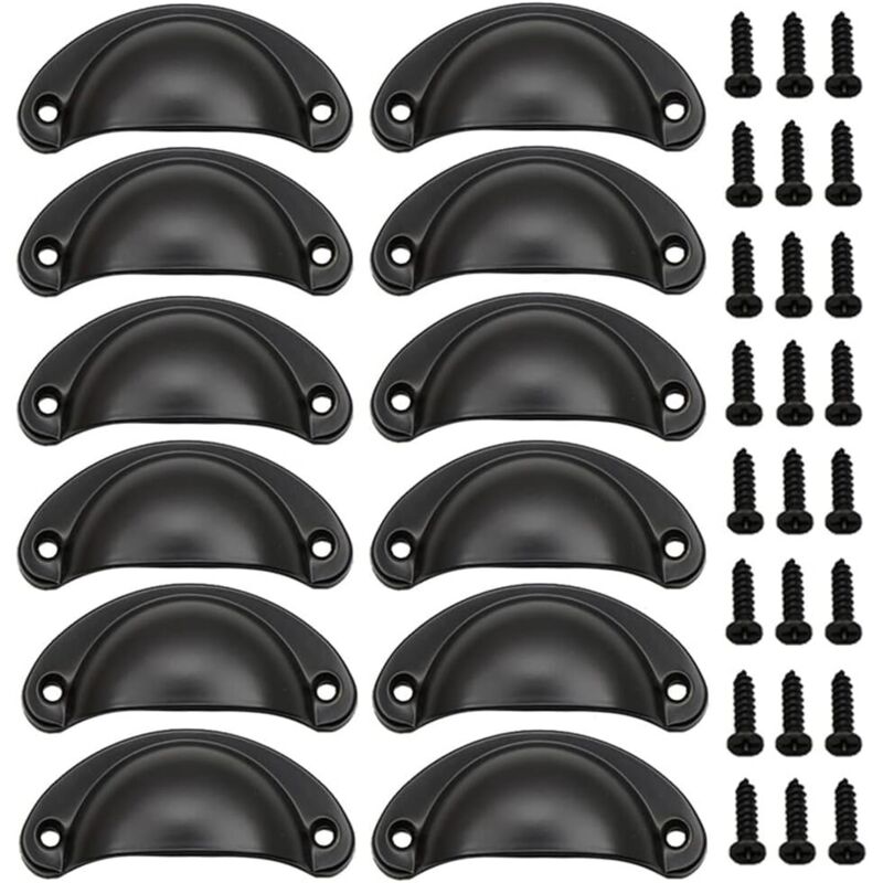 12 Muschelgriffe Für Türen, Retro-griffe, Traditionelle Halbmond-möbelgriffe Mit Schrauben, Für Schubladen, Schränke, Kommoden (schwarz)