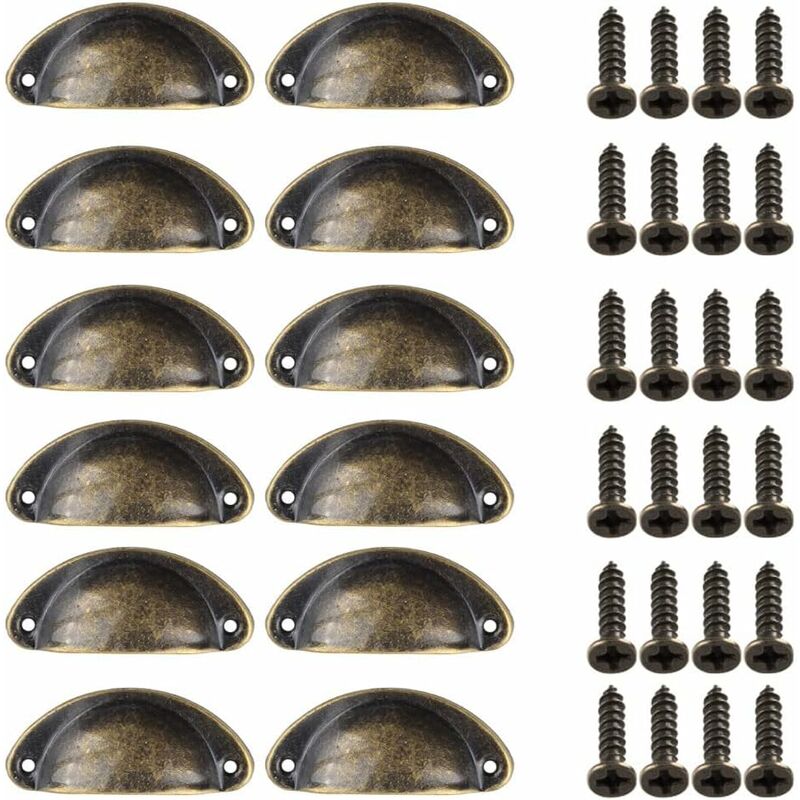 12 Stück Muschelgriff Für Türen, Retro-türgriffe, Traditionelle Halbmond-griffe Mit Schrauben, Für Schubladen, Schränke, Kommoden (bronze)
