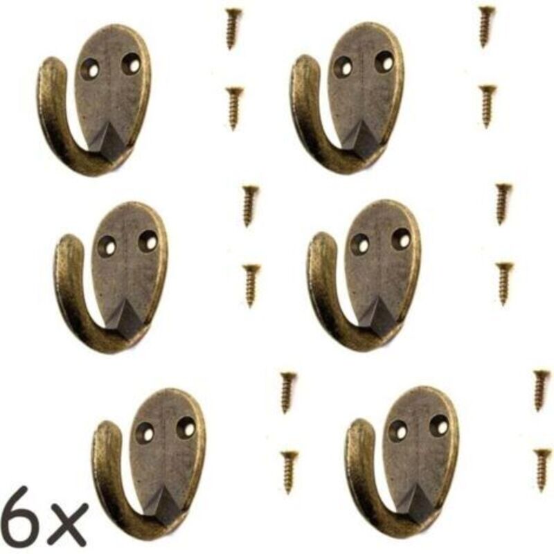 Set Aus 6 Antiken Haken Für Garderobe, Handtuchhalter, Eisenhaken In Messing-bronze, Vintage-stil, Landhausstil, Retro, Oval