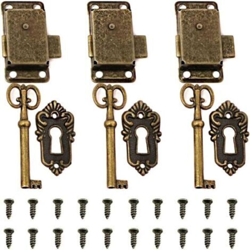 3 Stück Antike Schrankverschlüsse, Dekorative Möbelverschlüsse Mit Schlüssel Für Schmuckkasten/holzkiste/schublade/schrank/antike Kiste (bronze)
