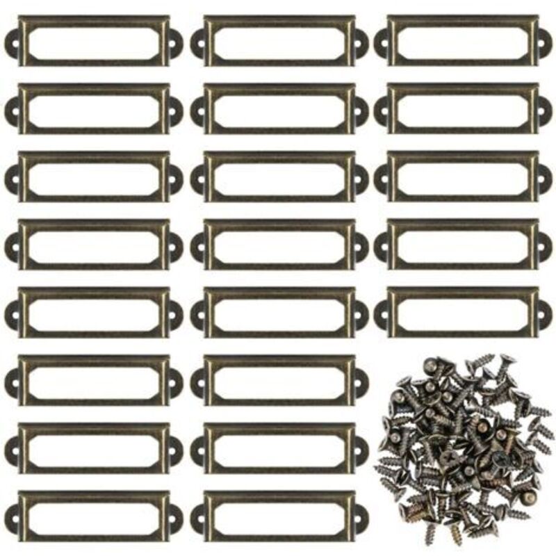 Set Aus 50 Metallschilderhaltern Mit Schrauben Für Möbel, Schubladen, Schränke, Karten, Namensschilder Für Büro, Bibliothek, Regale - Bronze (s-60 X 17 Mm)