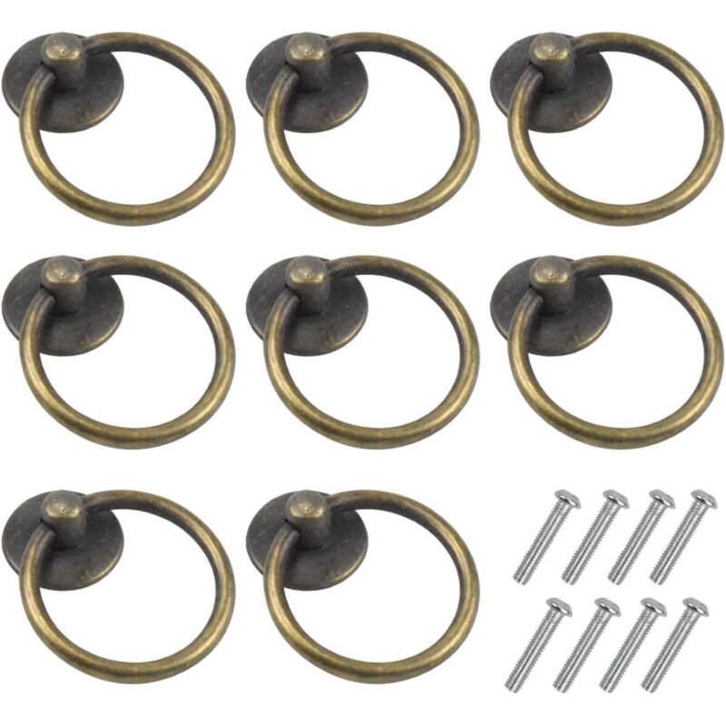 8 Stück Vintage-griffe Für Schubladen, Möbelknöpfe, Schrankgriffe, Runde Ringgriffe Für Schubladen, Zuggriffe Für Schränke Aus Alter Zinklegierung Für Küche, Kommode, Tür, Dekorativ, Bronze