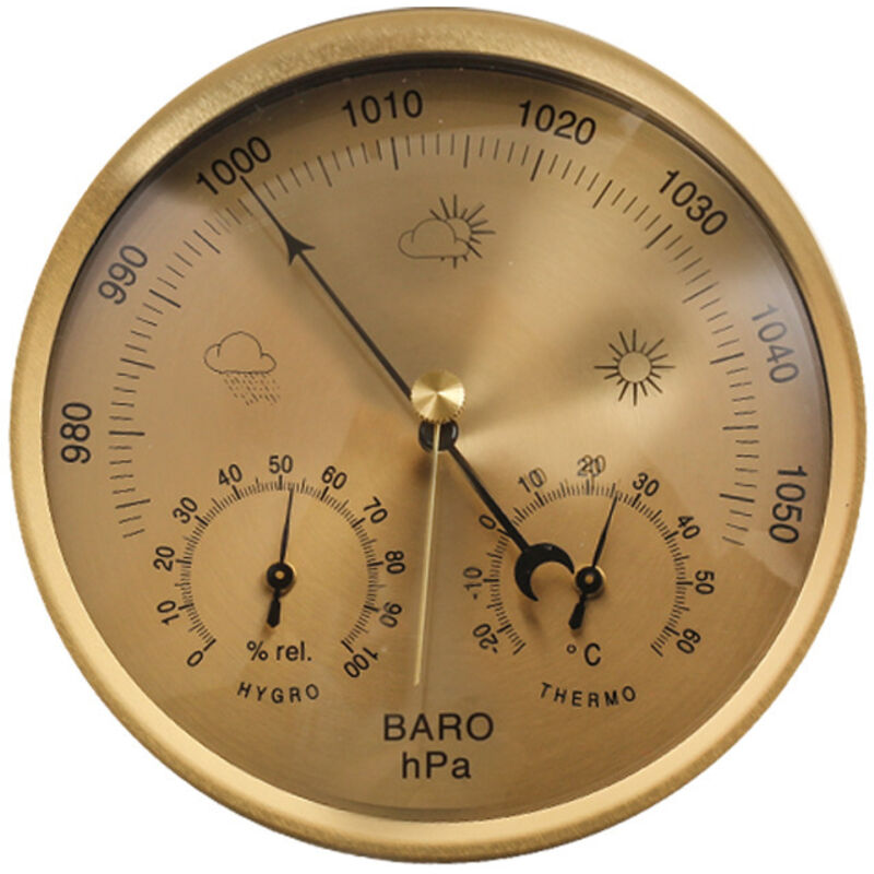 Präzises 3-in-1-aneroid-barometer – Wetterstation, Innen- Und Außenthermometer Mit Hygrometer, Edelstahlgehäuse (gelb)