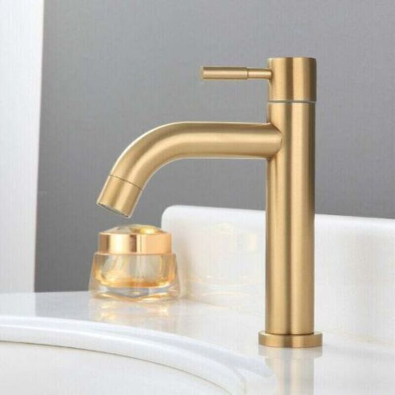 Einfacher Kaltwasserhahn Für Waschbecken, Edelstahl-waschtischarmatur Für Badezimmer, Pvd-beschichteter Wasserhahn Mit 4-punkt-anschluss