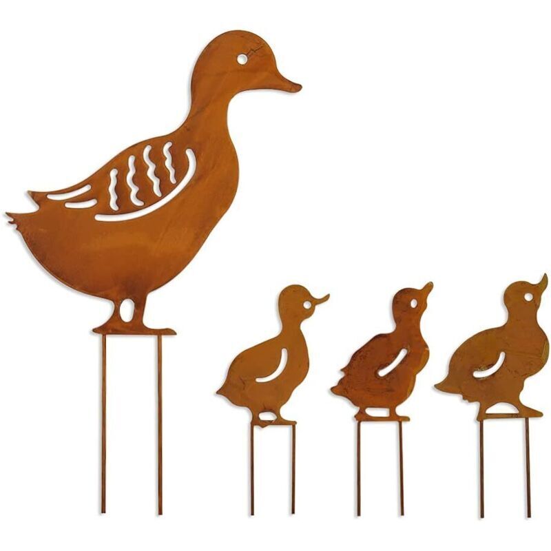 4 Stück Metall-gartenstecker Mit Tiersilhouetten, Tier-metallkunst Für Die Gartendekoration (gelb)